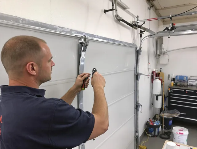 Before and after garage door dent repair by Charlotte Garage Door Repair in Charlotte