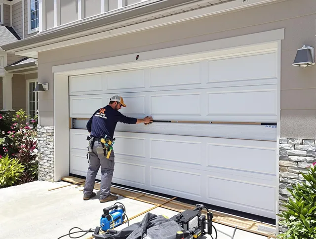 Charlotte Garage Door Repair team performing complete garage door replacement at Charlotte residence