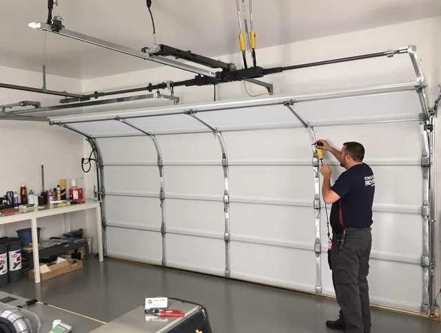 Charlotte Garage Door Repair certified technician performing overhead door system repair in Charlotte