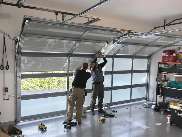 Charlotte Garage Door Repair expert performing precise panel replacement on Charlotte garage door
